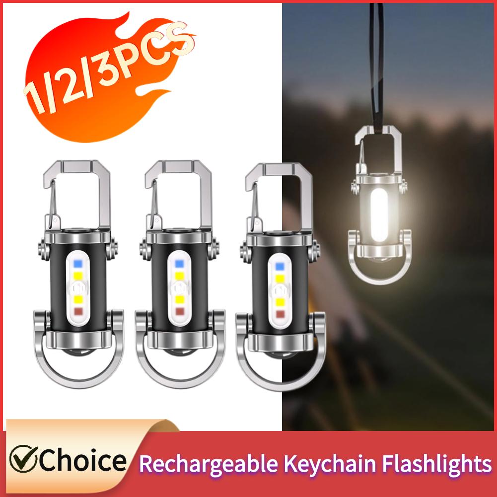 1/2/3PCS Rechargeable Keychain Flashlights 1200mAh Type-C Flashlights Keychain Hanging Keyring Camping Pocket Lamp