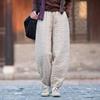 Women Vintage Plus Cotton Straight Pants Solid Color Elastic Waist Winter Warm Trouser Belt Women Pants