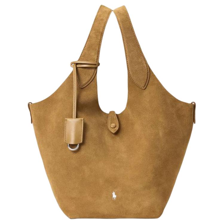 Polo Ralph Lauren Polo Play Iconic Pony Logo Leather And Suede Tote Bag Medium Women handbags Caramel 428972996004