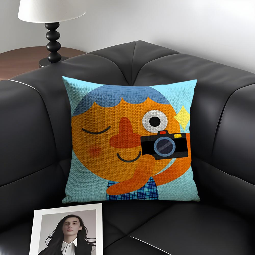 NNoodle PalsS Cartoon Cushion Cover Natural Linen Organic Fabric DoubleSided Printing Sofa Home Decor Gift Pillow Case
