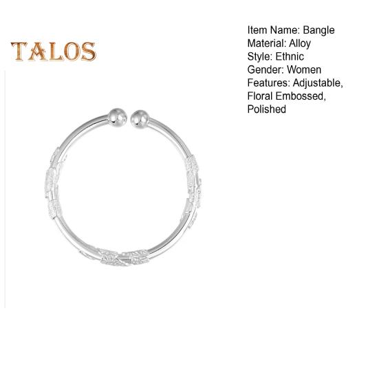 Women Bangle Adjustable Opening Design Floral Embossed Polished Alloy Ethnic Style Wrist Jewelry for Everyday Special Occasions