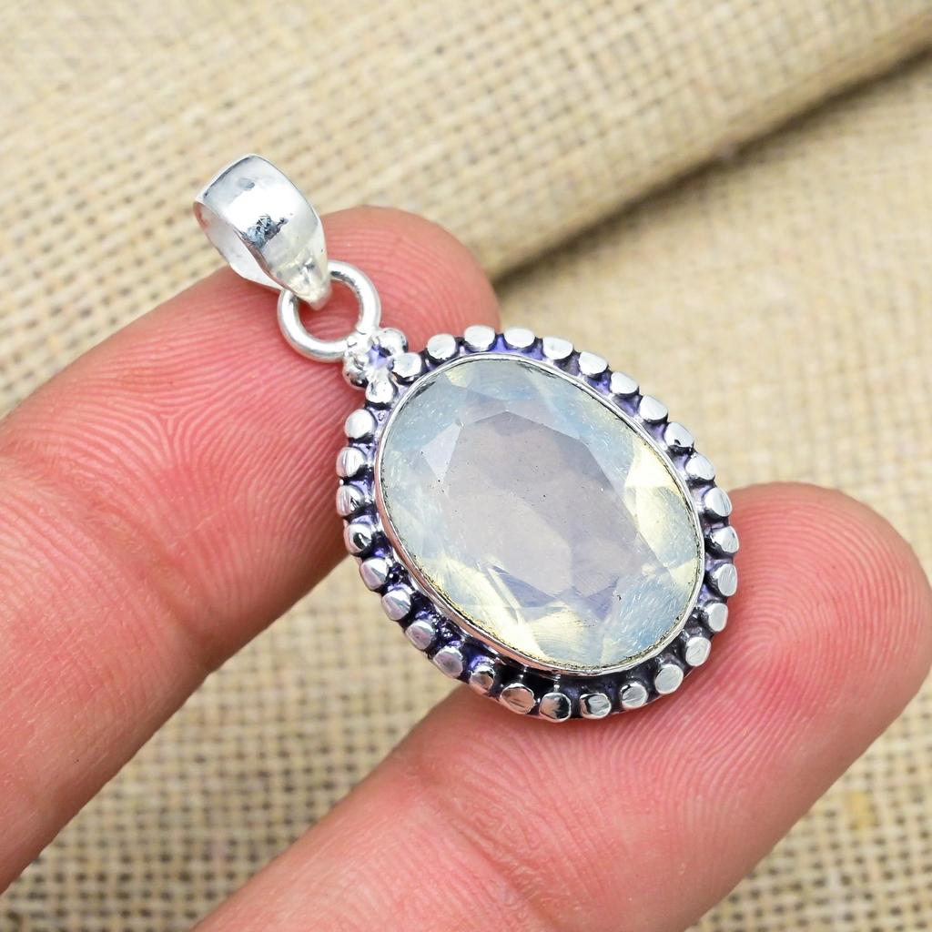 Milky Opal Gemstone Jewelry Handmade 925 Solid Sterling Silver Jewelry Pendant