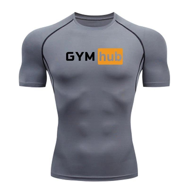 Gym Hub Печать Мужская Компрессионная Футболка Тренажерный Зал Тренировка Спорт Быстросохнущая Облегающая Футболка На Открытом Воздухе Тренировка Фитнес Эластичность Топы Футболка