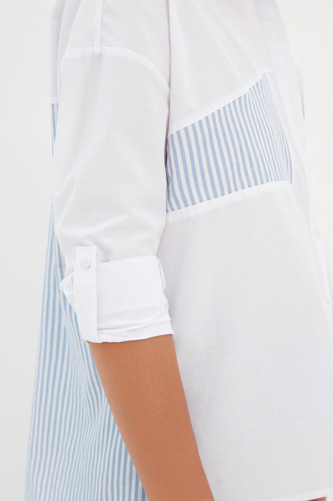 Женская модная новая рубашка в полоску цвета экрю, детальная тканая рубашка большого размера, широкий крой