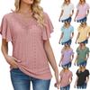 Fashionable And Trendy Women's New Lace V-neck Leaf Sleeve Solid Color Loose T-shirt