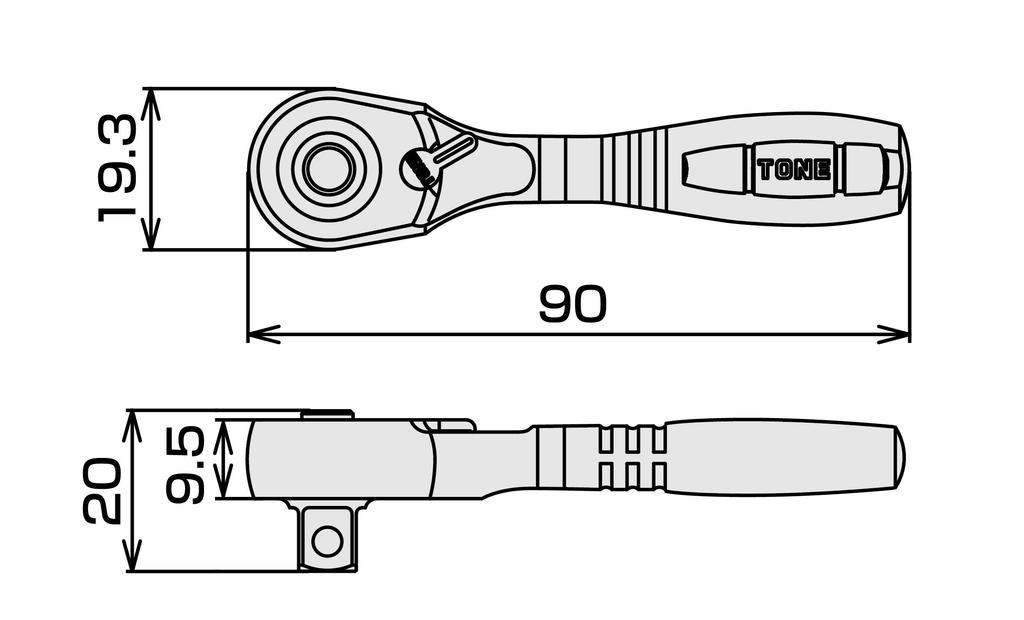 TONE Короткая трещоточная рукоятка RH2HS Угол привода (Тип удержания) 6,35 (1/4")