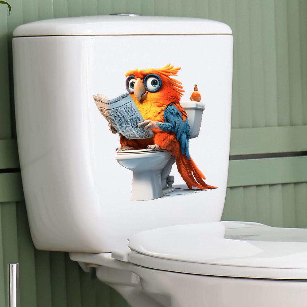 Owl Reading Newspapers Bathroom Toilet and Toilet Stickers for Beautification and Decoration