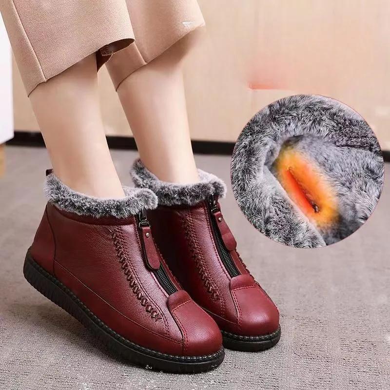 Женские ботильоны, новые теплые удобные плюшевые туфли на молнии с круглым носком и нескользящей подошвой, повседневные женские зимние ботинки, новинка 2025 года