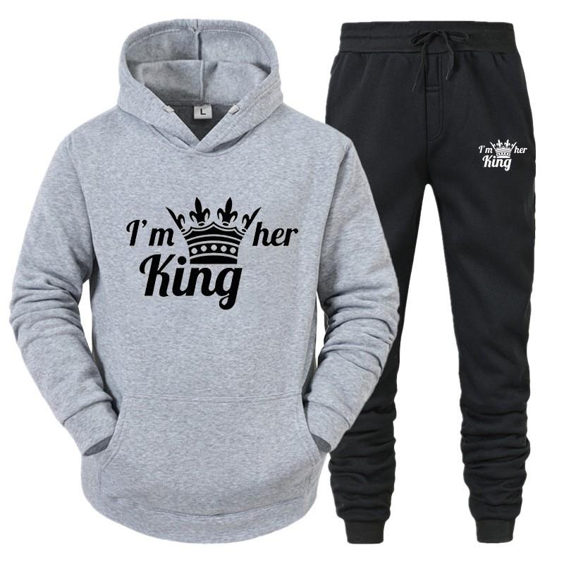Unisex Hooded Sweatshirt Jogger Pants Set Casual Winter Outfit Cotton Blend Warm Tracksuit