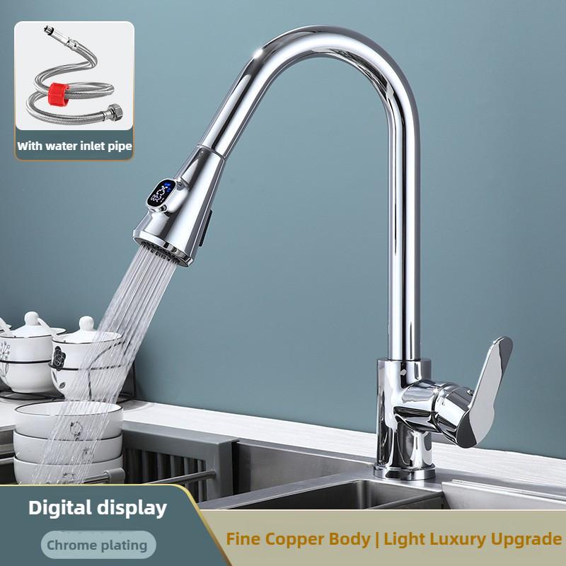 Bathroom 304 Stainless Steel Pull-out Washing Basin Water Tap Household Kitchen Dual Mode Sink Faucet
