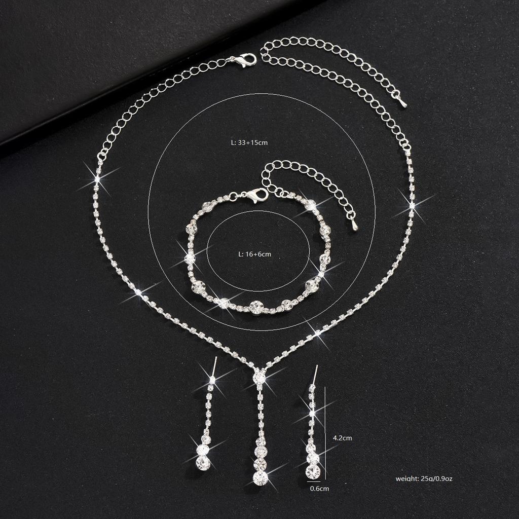 2026 Simple Bridal Jewelry Set Ornaments Light Luxury Zircon Necklace Earrings Bracelet Set Multi-color Selection