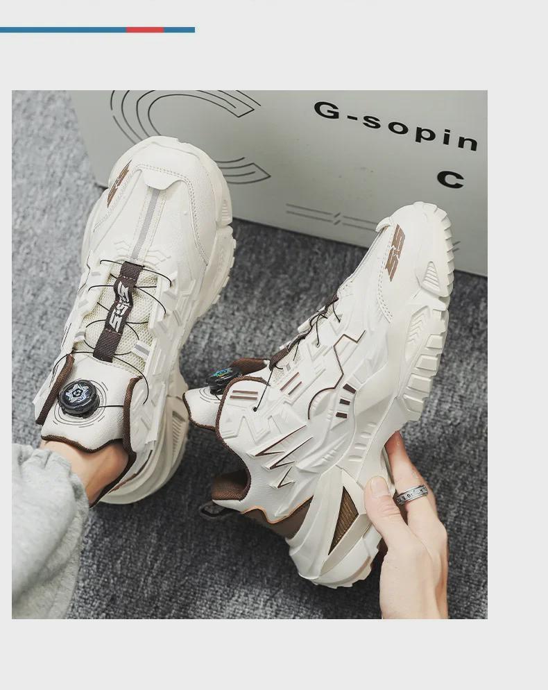 Men's 2024 Autumn/Winter Rotating Buckle Trendy Mecha Dad Shoes with Thick Sole for Leisure Sports and All-Match Style.