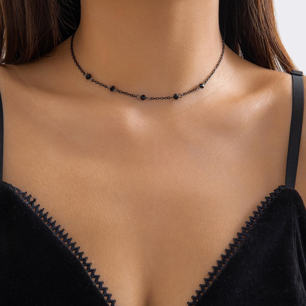 Salircon Gothic Black Spray Painted Metal Chain Short Necklace Women's Korean Fine Chain Choker Necklace Trend Neck Jewelry