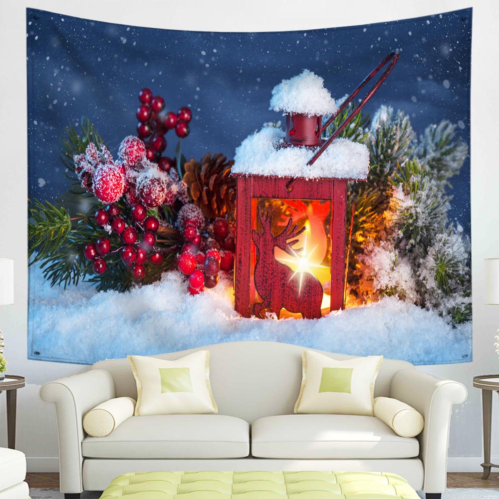 С Рождеством Гобелен Снежинки Санта-Клаус Зимняя ночь Рождественская елка Настенный камин Подарок Новогодние украшения для дома