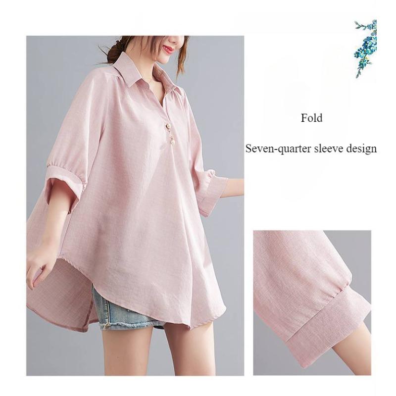 Летняя женская рубашка с короткими рукавами, элегантный V-образный вырез, нерегулярный хлопковый лен, удобный свободный повседневный дышащий топ