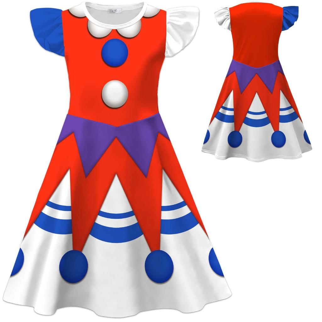 26269 Kids Girls Lily Lovebraids Clown Printed Ruffle Sleeveless Dress