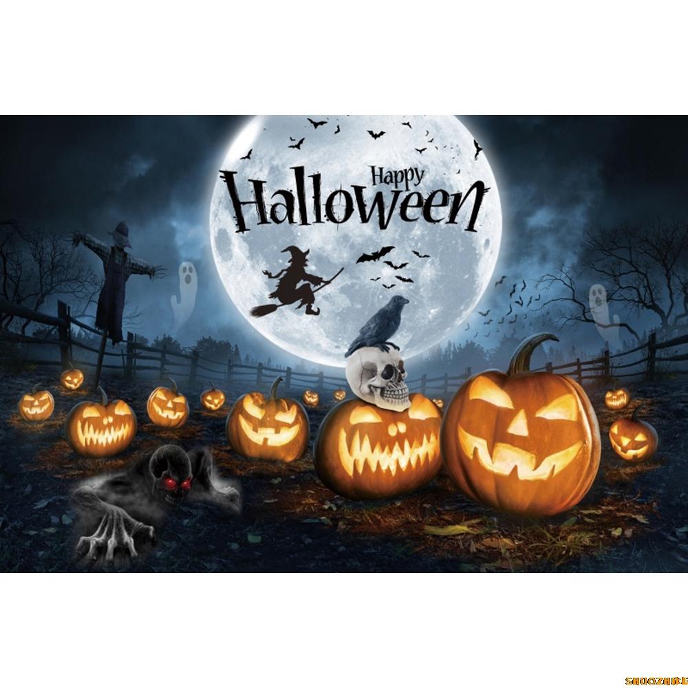 1pc Dark Halloween Party Backdrop Night Moon Witch Castle Pumpkin Bats Dustproof Banner for Halloween Themed Party Decoration