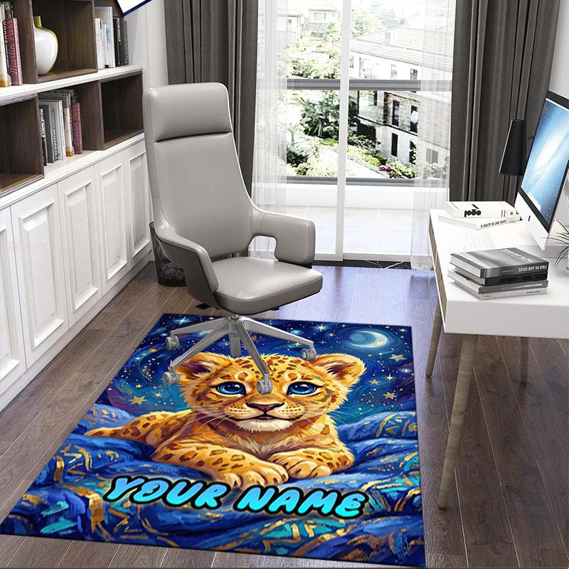 1PC Custom Name Lion Cub Starry Night Theme Floor Mat Ideal for Living Room, Game Rooms, Office, Bedroom,Floor Mat Playful Design