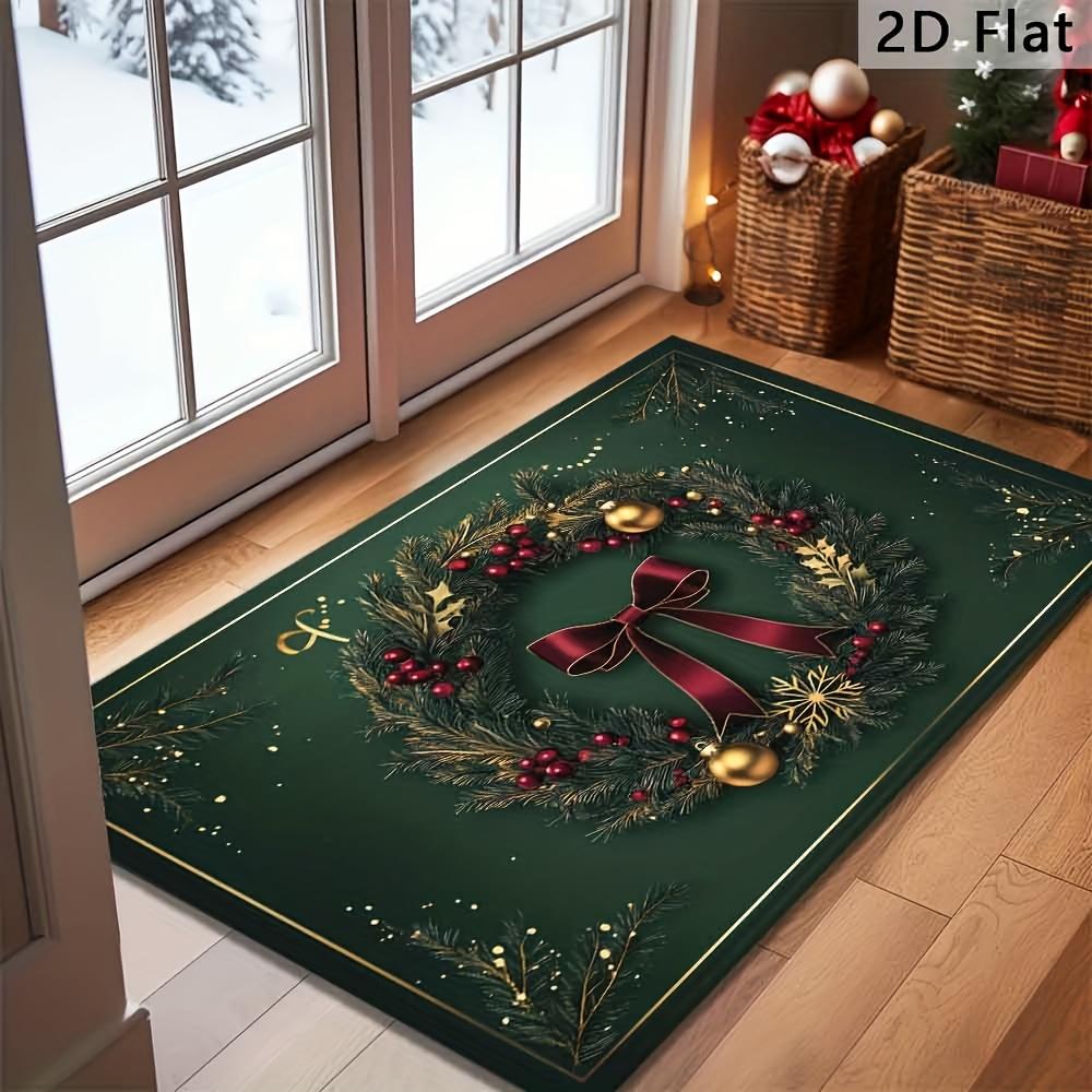 1pc, a Holiday-Themed Doormat with a Design of a Christmas Wreath And Bow. Perfect for Decorating Entrances, Hallways, Living Rooms, Or Bedrooms, This