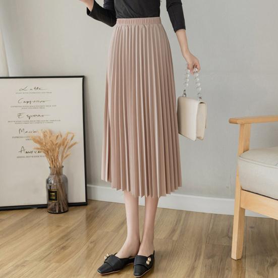 Женская плиссированная юбка, эластичная, высокая талия, однотонная юбка миди, мягкая, дышащая ткань, универсальный стиль, повседневная юбка