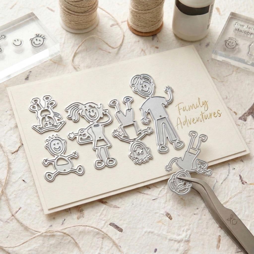 Family with Dog Metal Cutting Dies for Scrapbooking Photo Album Decoration DIY Cards Making Craft Dies Cut