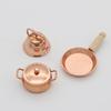 1:12 Dollhouse Miniature Bronze Frying Pan Pot Kettle Cooking Kit