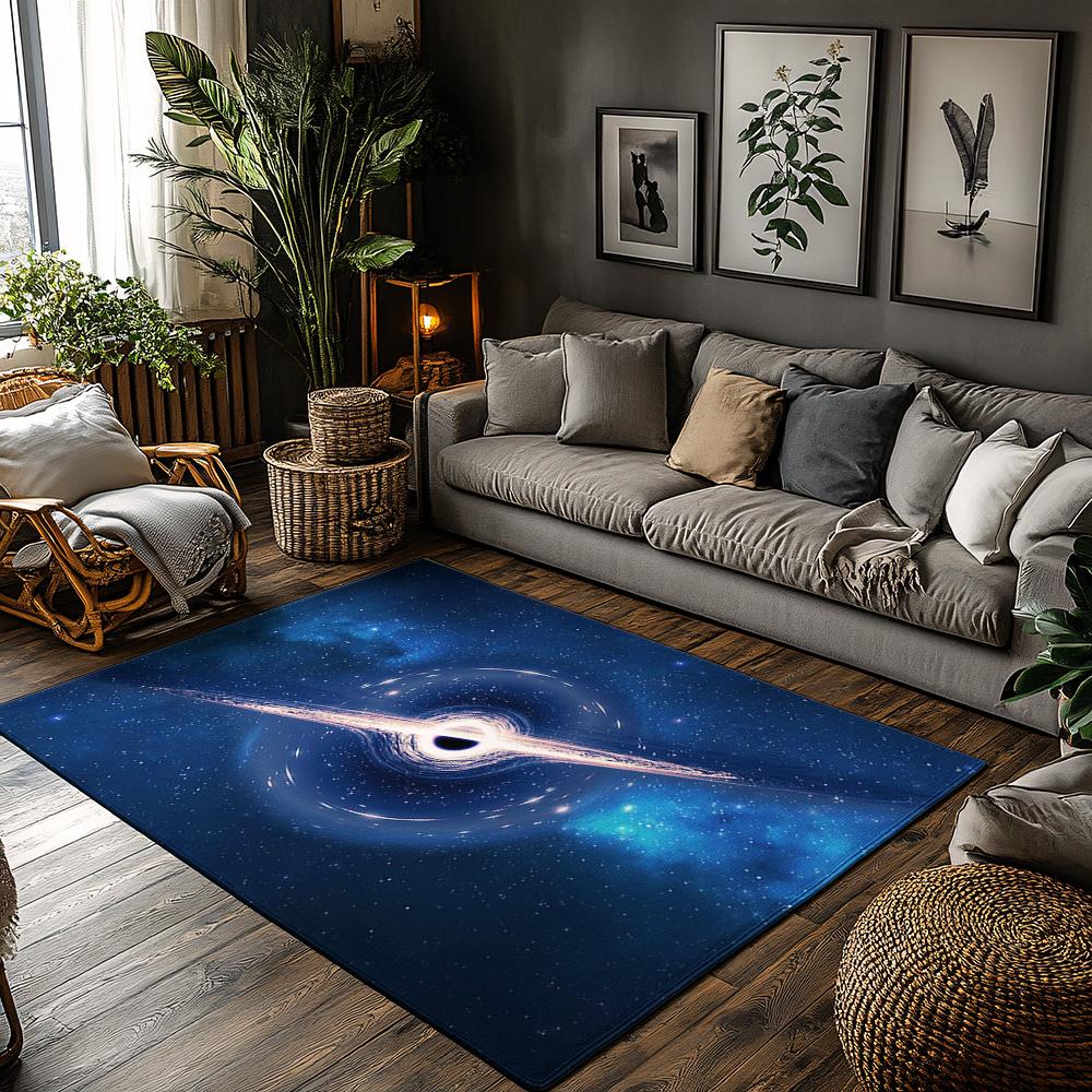 Galaxy Black Hole Area Rug, Deep Blue Space Carpet for Living Room, Soft Non-Slip Sofa Mat with Cosmic Home Decor