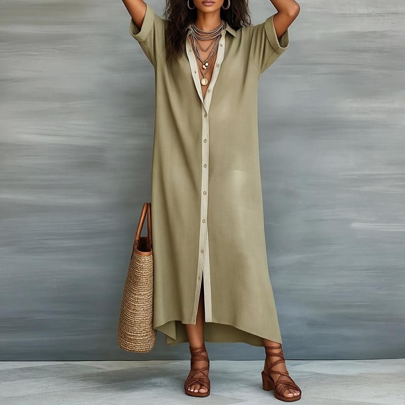 2026 women's spring new, Amazon cross-border Europe and the United States, fashionable and casual loose button solid color dress