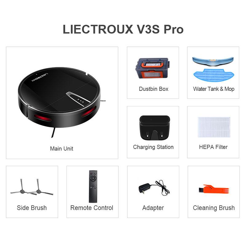 LIECTROUX Робот-пылесос V3S PRO, с управлением через приложение Mop, уборка дома, подметание, навигация по карте, 4000PA, 4400 мАч