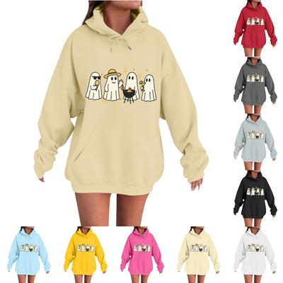 Женская повседневная модная удобная толстовка с круглым вырезом, капюшоном и длинными рукавами с принтом на Хэллоуин, теплая