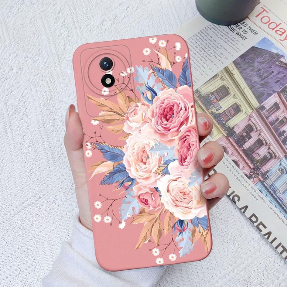 Чехол для Vivo Y02 Y02S Y91C Y11 Y12 Y70 Y72 Y73 Y20 Y51 Y16 Модный защитный цветок авокадо Жидкий силиконовый бампер для чехлов для телефонов Vivo Coque Fundas