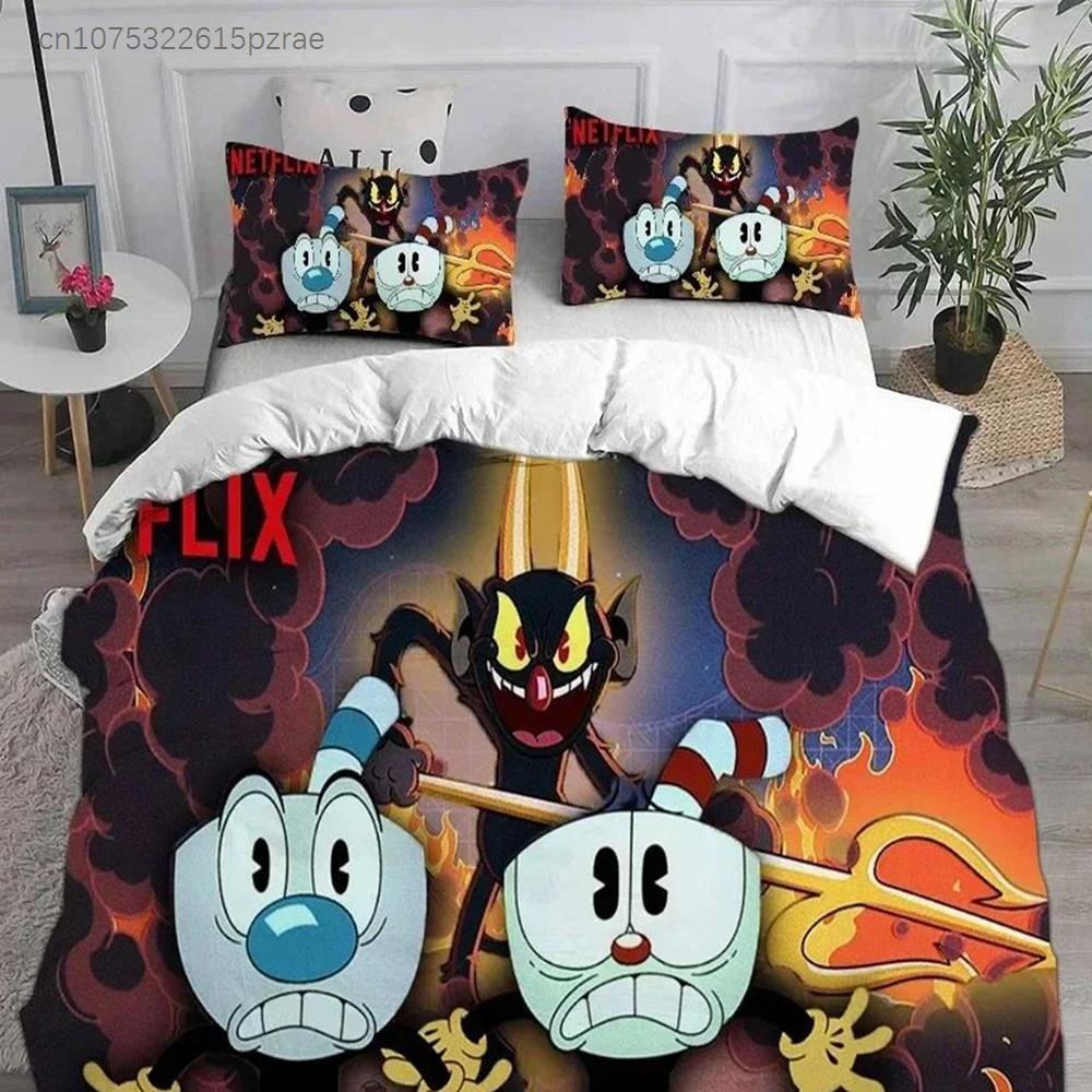 3D Новое постельное белье Мультяшный Cuphead Комплект постельного белья с наволочкой Пододеяльник Мягкий Размер Queen King Постельное белье Дом
