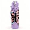 1PC Pink Daisy Border Butterfly 750ml Color Plastic Sports Water Bottle Leakproof Flip Straw Lid Suitable for Sports Office Home Use