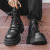 Модные мужские ботинки на платформе для ночного клуба, черные, модные, из натуральной кожи, ковбойские, массивные, ботильоны, крутые, мотоциклетные ботинки