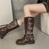 [SSBL] Long Boots Retro Thick-soled Buckle Martin Boots Women's Brown High Boots Cowboy Boots Women's Boots