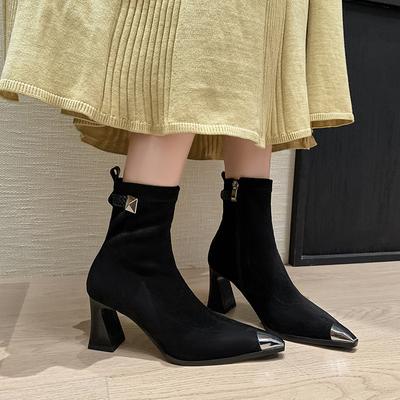 Корейская версия модных универсальных ботильонов на толстом каблуке, осень-зима 2025, новые остроносые простые ботильоны на высоком каблуке, модные ботинки с темпераментом