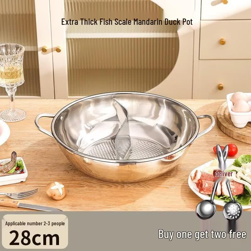 GOWKE Upgraded Fish Scale Non-stick Stainless Steel Split Hot Pot