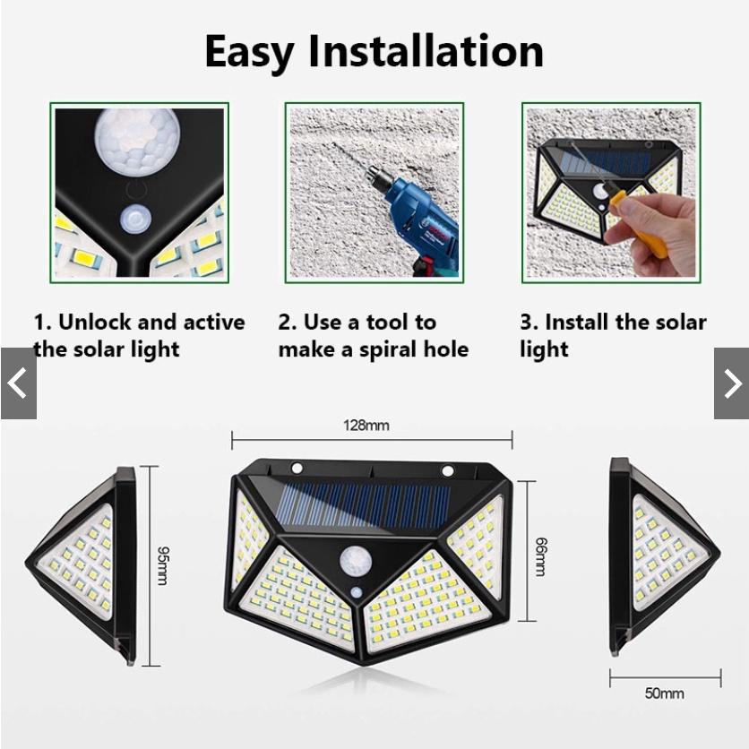 100 LED Solar Wall Lamp 4 Sides Luminous Motion Sensor Human Induction Outdoor Garden Courtyard Street Waterproof Wall Light