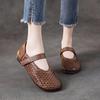 First Layer Cowhide Mother Shoes Women's 2025 Summer New Hollow Hole Leather Flat Bottom Retro Woven Sandals Women