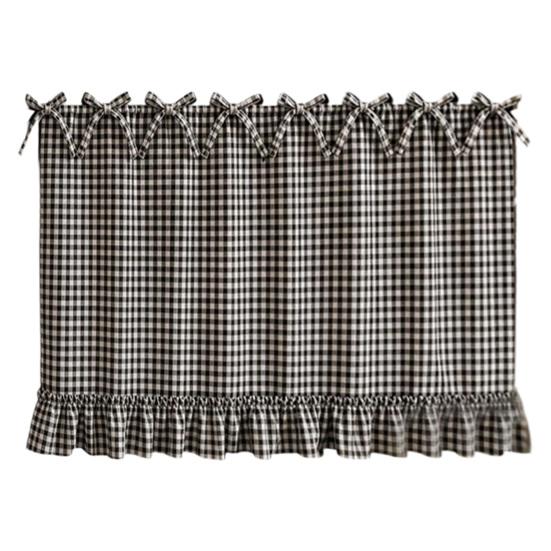 Decorative Window Hanging Buffalo Plaid Oven Curtain Skirt, Door with Ribbon Bows, Rustic Modern Kitchen Decor Half Drapes for Farmhouse Sink,