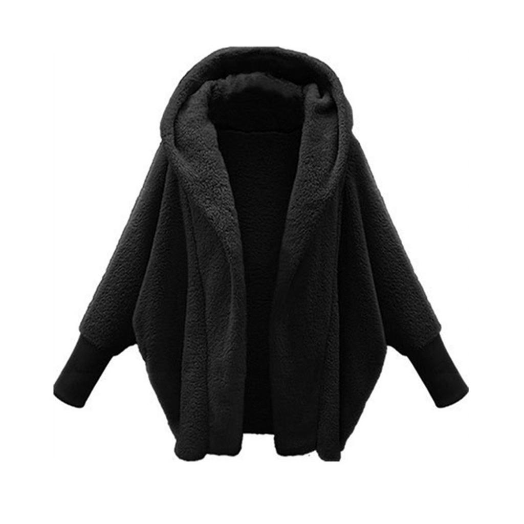 Women's Fashion Loose Retro Warm Solid Color Long Sleeve Hooded Loose Plush Fleece Jacket Women