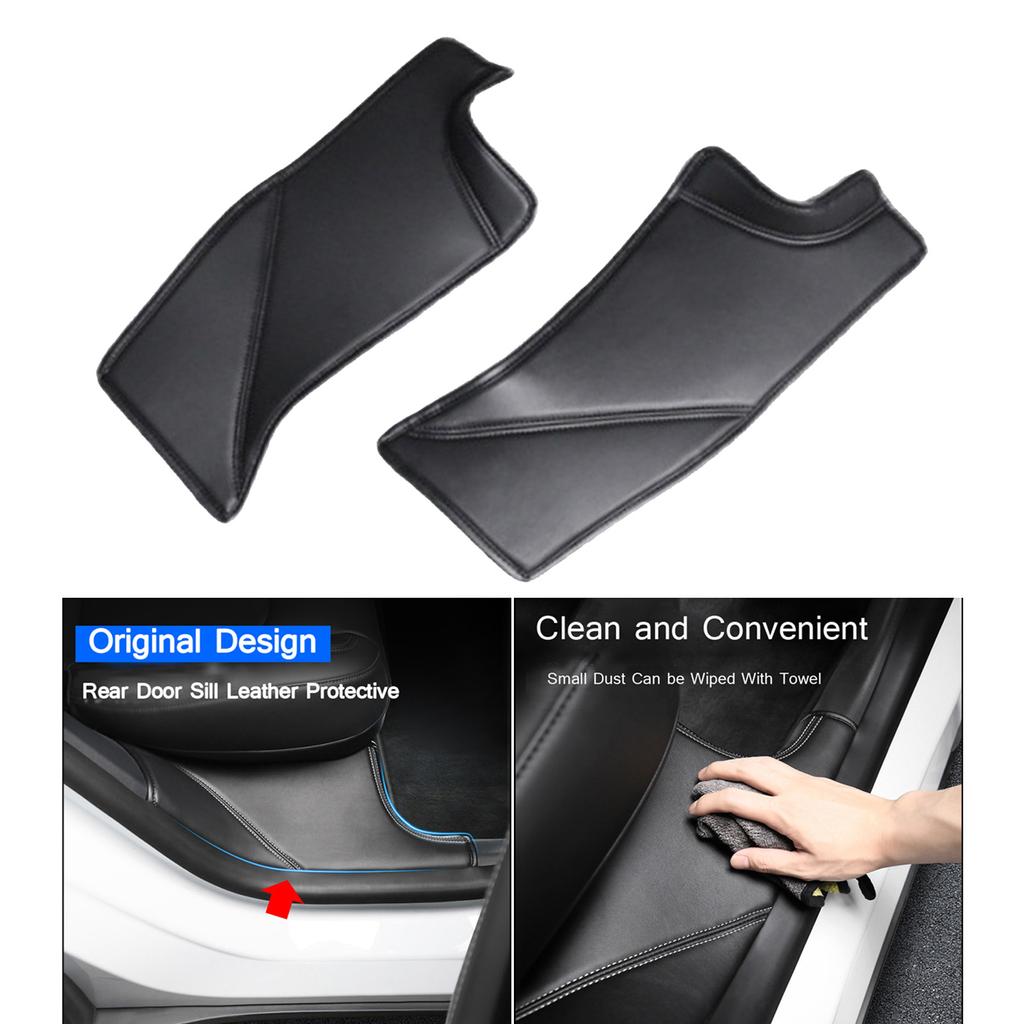 2Pcs Car PU Leather Rear Door Sill Anti for , Small Dust Can be Wiped with Towel