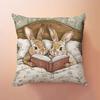 1Pc Vintage Rabbit Reading Together Themed Printed Throw Pillow Cover, Suitable For Sofa, Bedroom, Living Room, Study Room