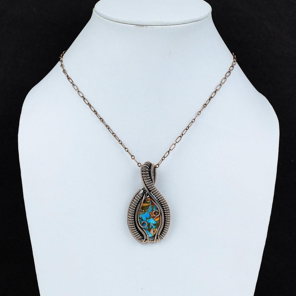 Spiny Oyster Copper Turquoise Pendant Copper Wire Wrapped Pendant Handmade Jewelry Gemstone Pendant Copper Wire Wrap Jewelry Engagement Gift