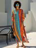 2024 Bohemian Colorful Print Loose Kaftan Mrs Roper Long Dress Summer Vacation Beach Swimsuit Cover Up Cozy Homewear Robe Q1690
