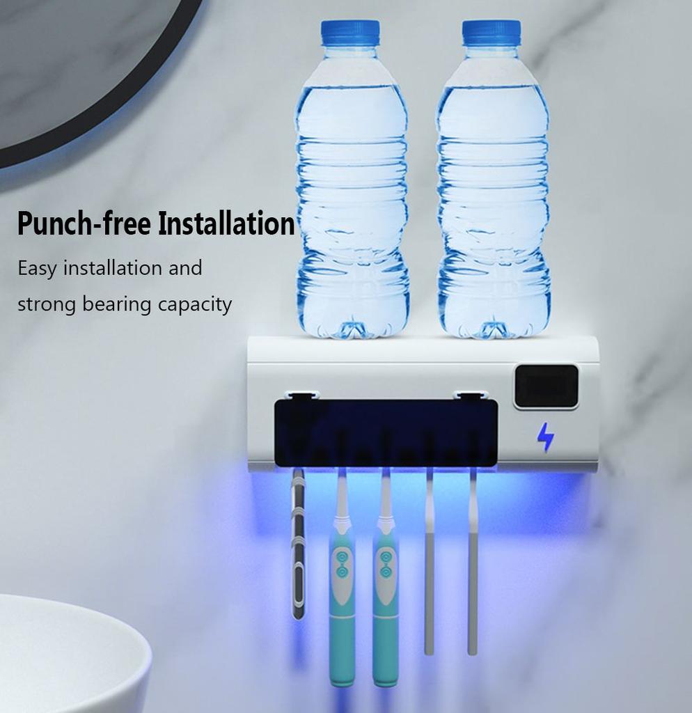 Wall Mounted Smart UV Light Toothpaste Dispenser Toothbrush Sterilizer Toothpaste Squeezer Holder