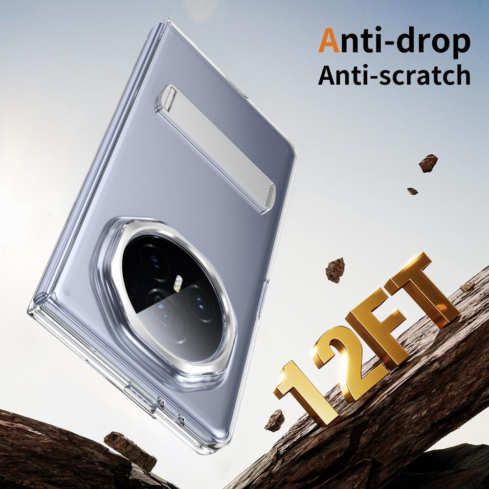 KEYSION Прозрачный чехол для Huawei HONOR Magic V3 Hard PC Metal Kickstand Противоударный чехол для телефона со стеклянным защитным экраном