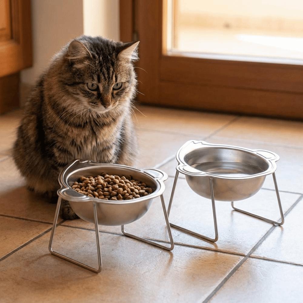 15 Degree Inclined Raised Cat Bowls Stainless Steel Pet Feeder Container  Kitten/Puppy/Bunny