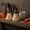 Warm Light Glow Spooky Accents Witch Hat Ghost Tealight Candle Holder, Vintage Resin Halloween Tabletop Decor Decorations with for Farmhouse