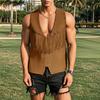 Summer Men V Neck Tassel Decorative Clasp Casual Suede Waistcoat
